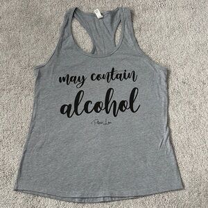 Gray Racerback Tank with Black "May Contain Alcohol" Script